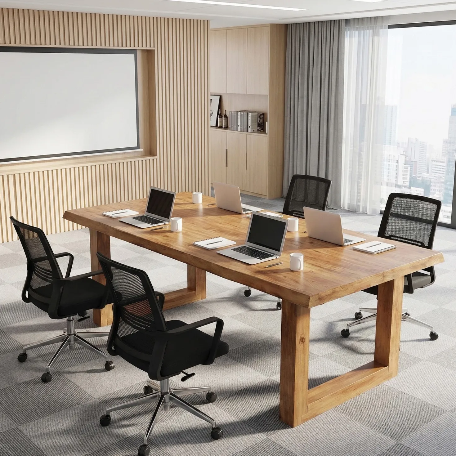 63" Solid Wood Computer Desk, Rectangular Executive Desk Home Office Desk