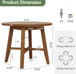 31.5" Solid Wood Conference Table, Small Round Office Table for 2-4