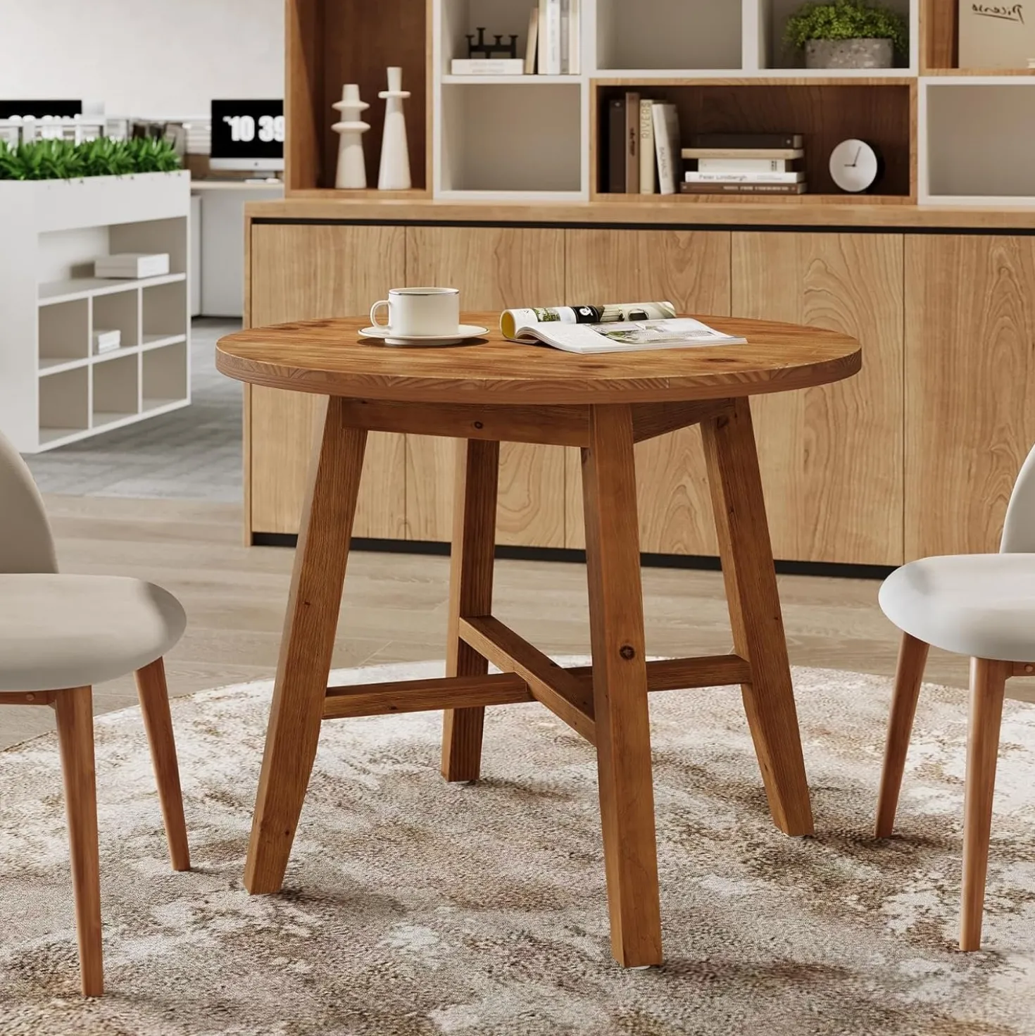 31.5" Solid Wood Conference Table, Small Round Office Table for 2-4
