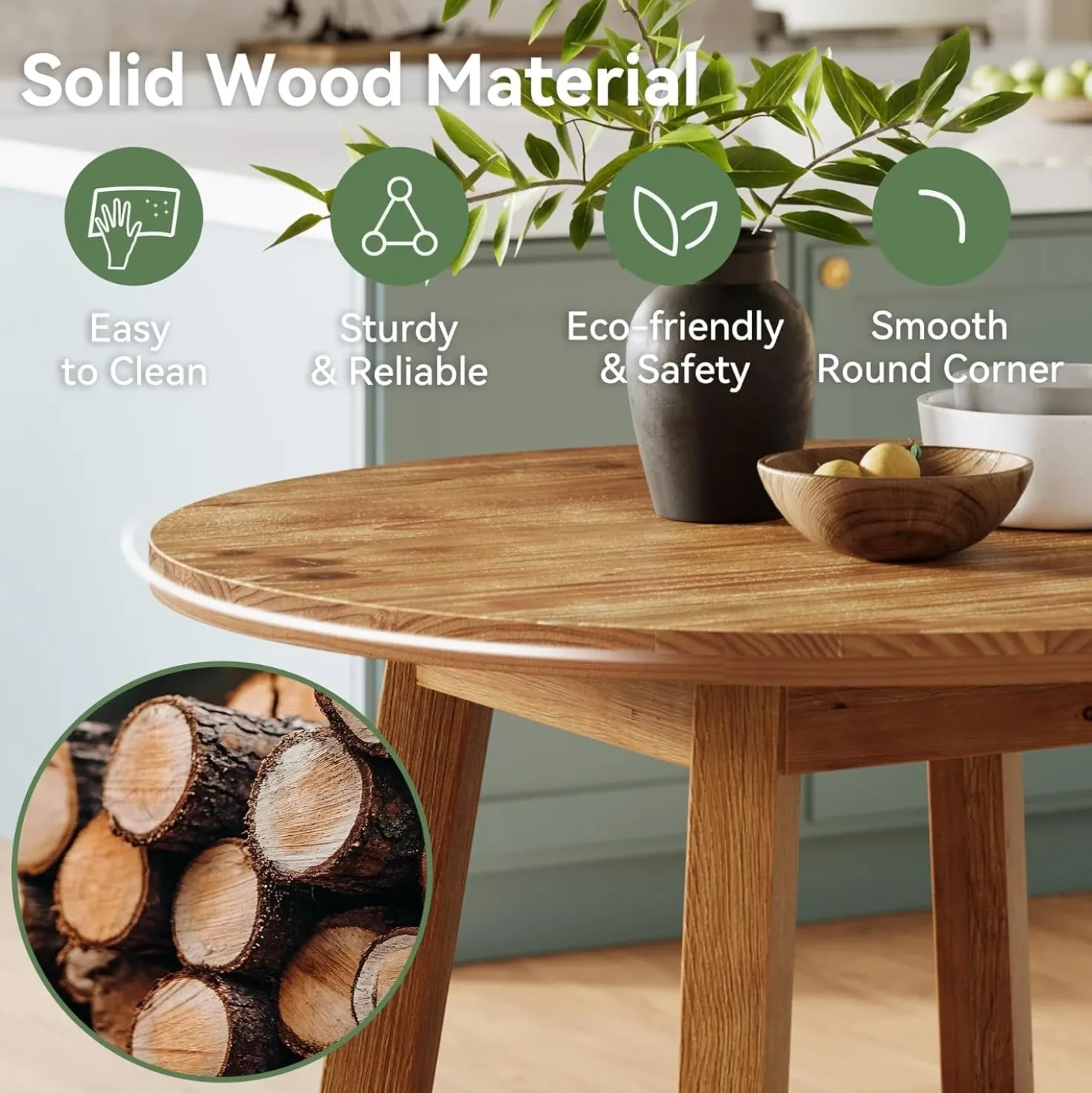 31.5" Solid Wood Conference Table, Small Round Office Table for 2-4