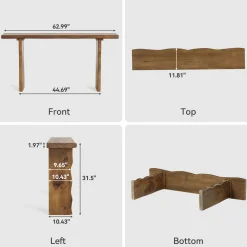 63" Solid Wood Console Table, Farmhouse Narrow Sofa & Entryway Table for Behind Couch or Hallway