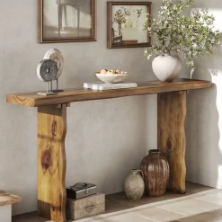 63" Solid Wood Console Table, Farmhouse Narrow Sofa & Entryway Table for Behind Couch or Hallway