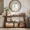 63" Solid Wood Console Table, 3-Tier Farmhouse Entryway Table with Storage Shelves