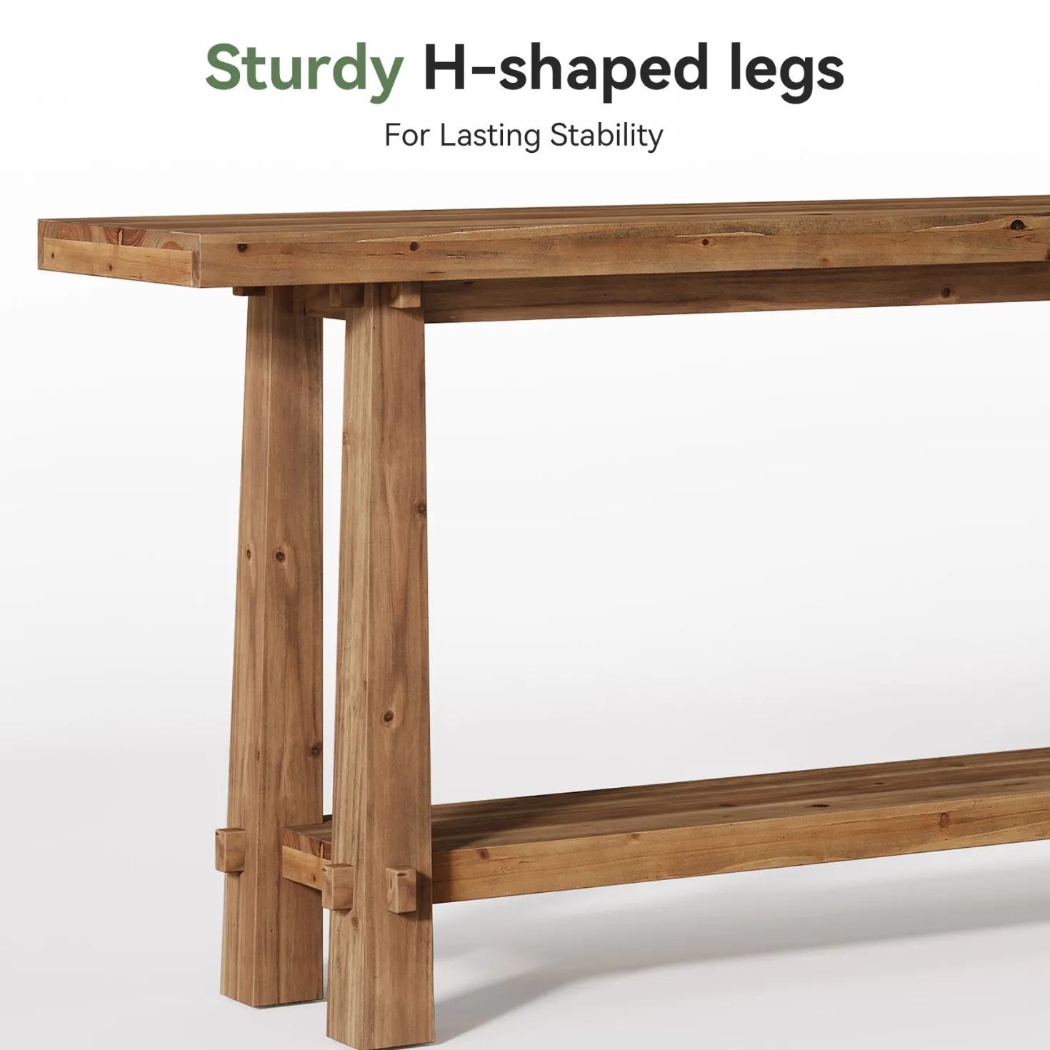 63" Solid Wood Console Table with Shelf, Farmhouse Narrow Entryway & Sofa Table for Hallway or Behind Couch