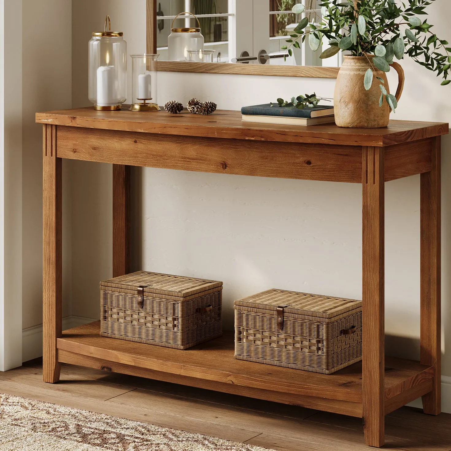 41.3" Solid Wood Console Table, Farmhouse Entryway Table With Storage Shelf