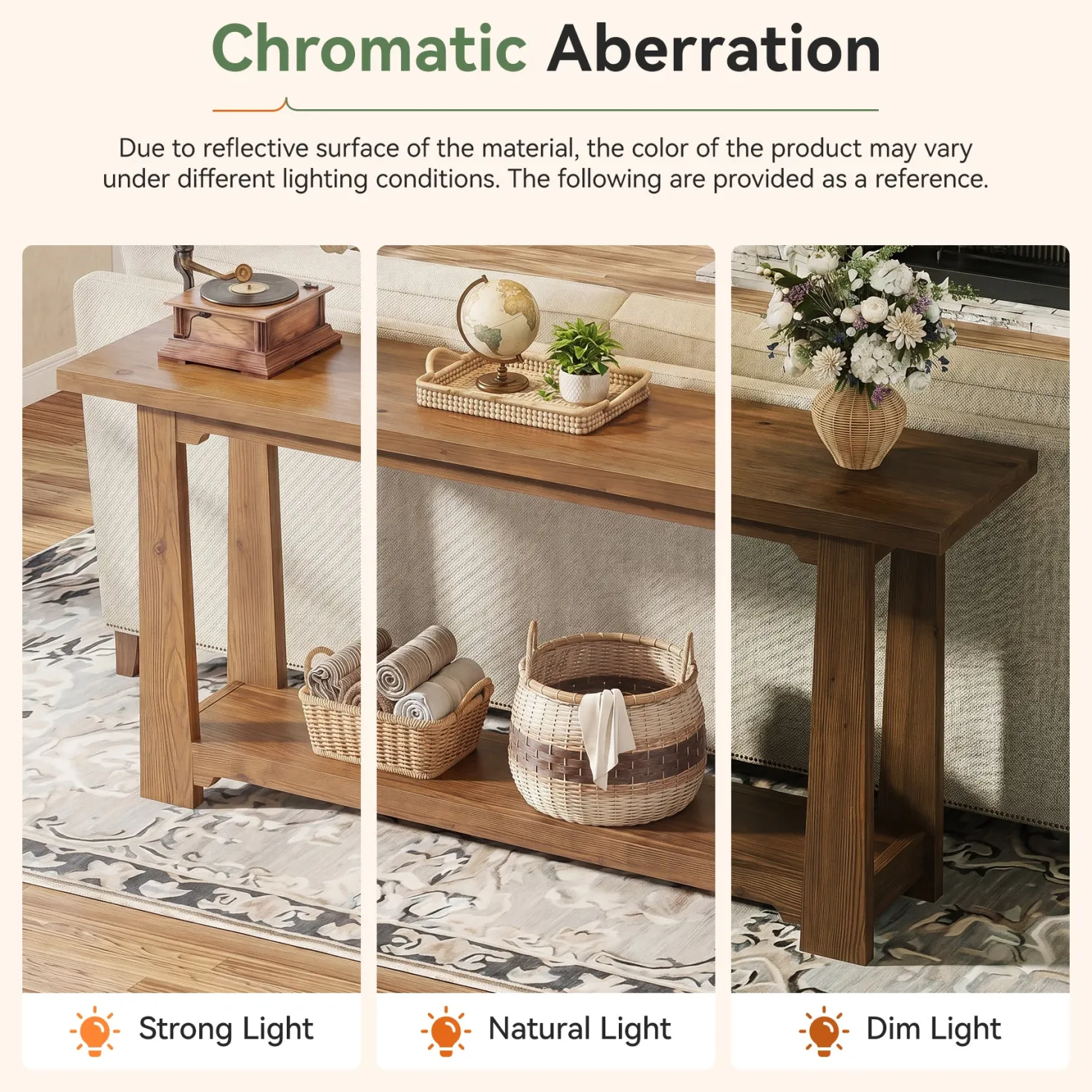 55" Solid Wood Console Table, Farmhouse Entryway Table with Storage Shelf for Hallway