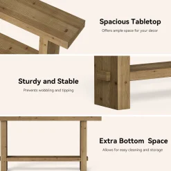 63" Solid Wood Console Table, 2-Tier Narrow Entryway Table for Hallway