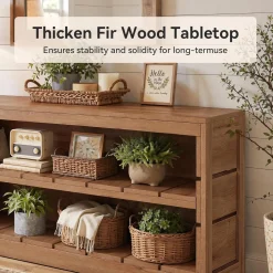 63" Solid Wood Console Table, Rustic 3-Tier Entryway Sofa Table for Hallway