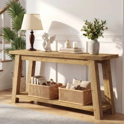 70.9" Solid Wood Console Table, Farmhouse Entryway Table for Living Room