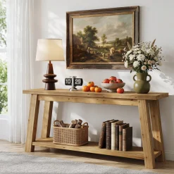 70.9" Solid Wood Console Table, Farmhouse Entryway Table for Living Room