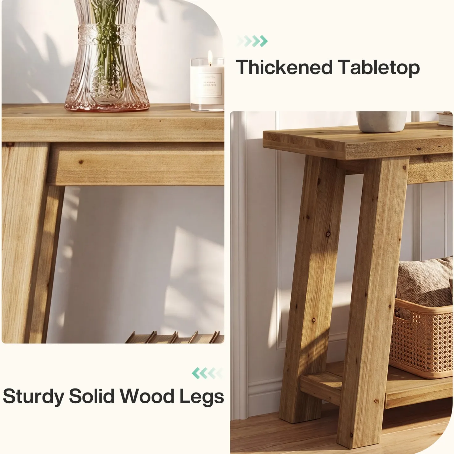 70.9" Solid Wood Console Table, Farmhouse Entryway Table for Living Room