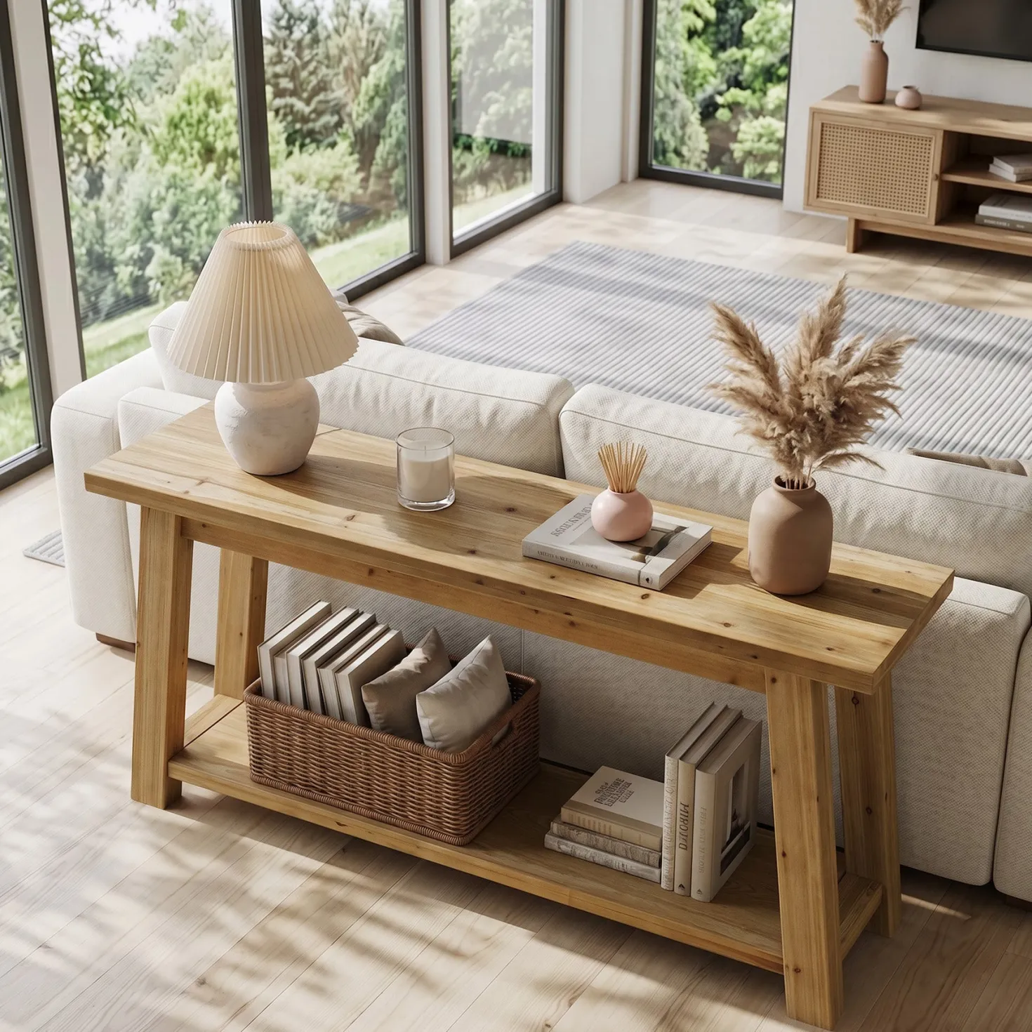 70.9" Solid Wood Console Table, Farmhouse Entryway Table for Living Room