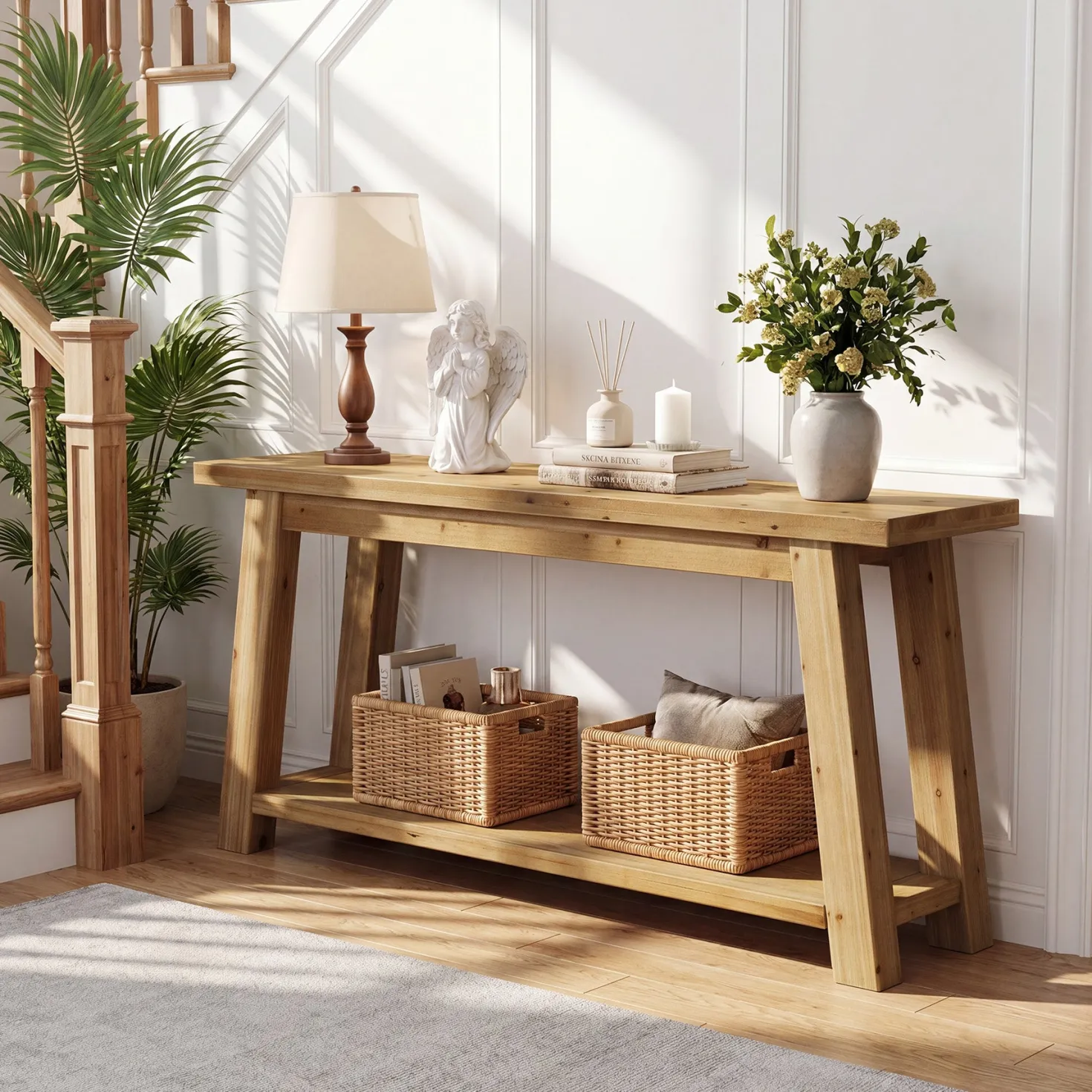70.9" Solid Wood Console Table, Farmhouse Entryway Table for Living Room