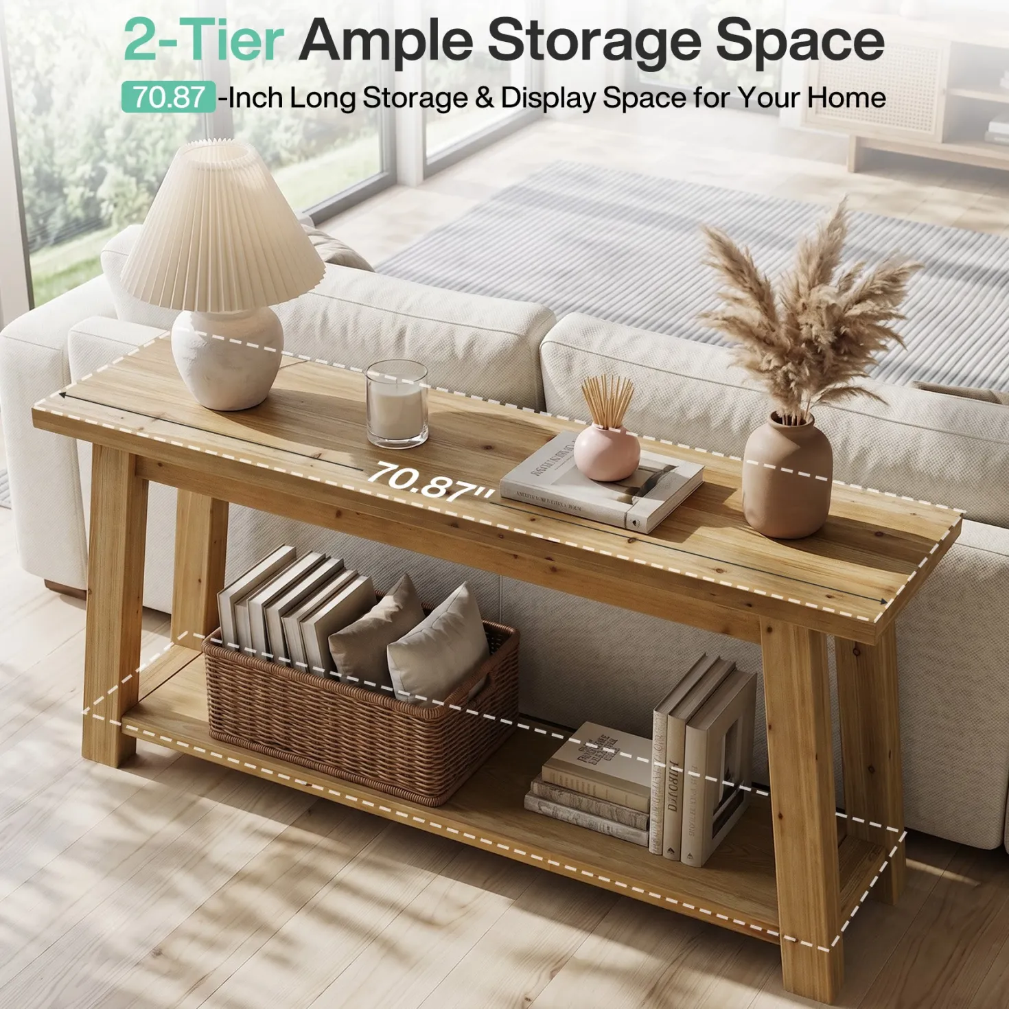 70.9" Solid Wood Console Table, Farmhouse Entryway Table for Living Room
