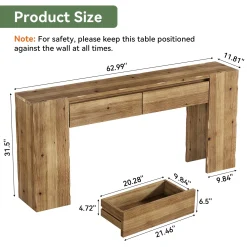 63" Solid Wood Console Table with Drawers, Narrow Entryway Sofa Table for Hallway & Living Room