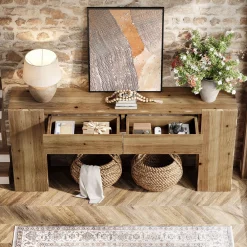 63" Solid Wood Console Table with Drawers, Narrow Entryway Sofa Table for Hallway & Living Room