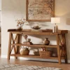 63” Solid Wood Console Table with 3-Tier Shelves, Farmhouse Sofa Table