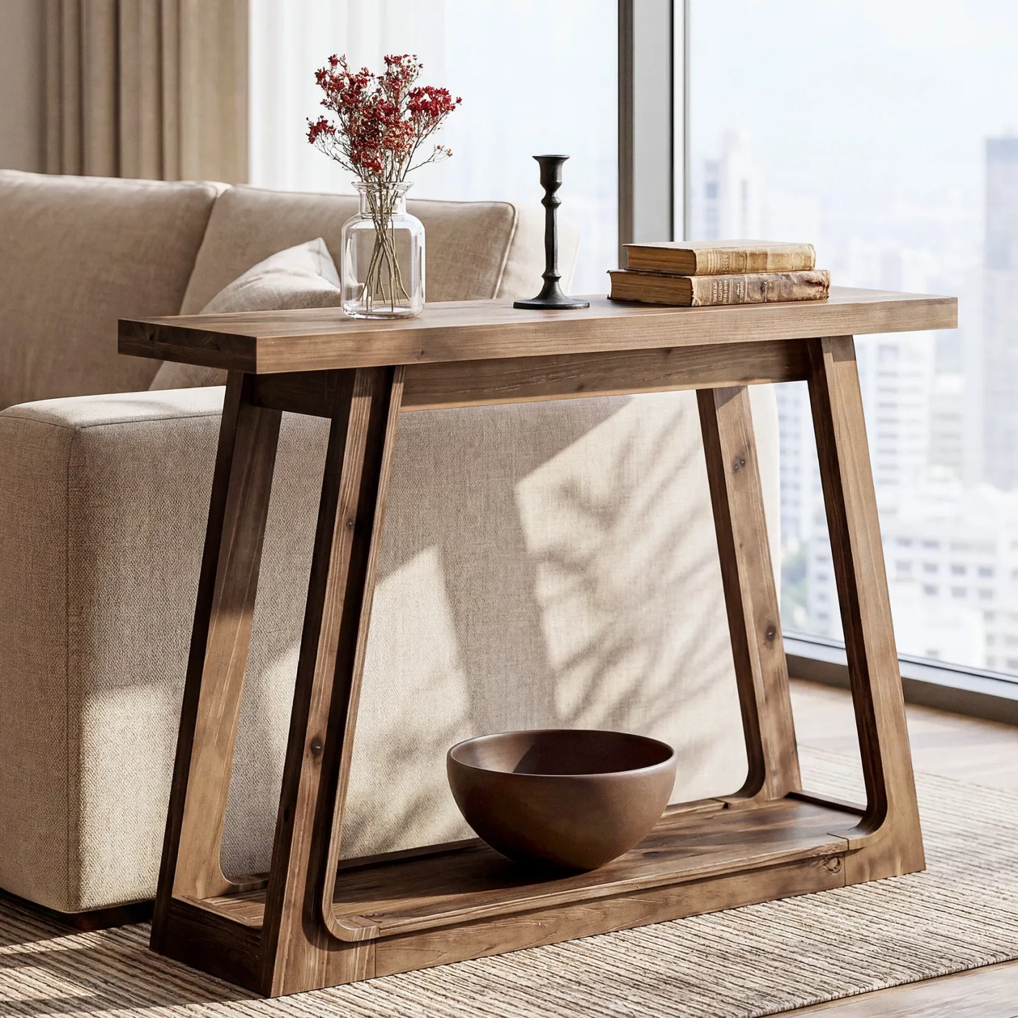41" Solid Wood Console Table, 2-Tier Entryway Sofa Table for Living Room, Hallway