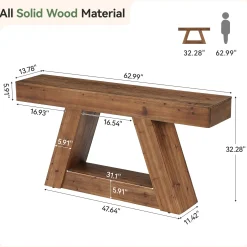 63” Solid Wood Console Table, Farmhouse Sofa Table Behind Couch with 2-Tier Storage for Hallway