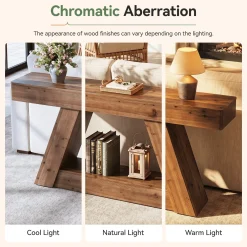 63” Solid Wood Console Table, Farmhouse Sofa Table Behind Couch with 2-Tier Storage for Hallway