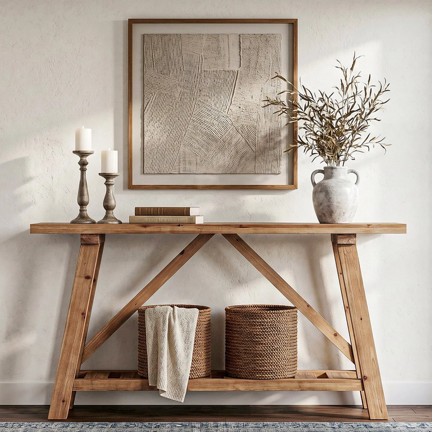 62.9" Solid Wood Console Table, Narrow Sofa Table with Storage Shelf for Entryway