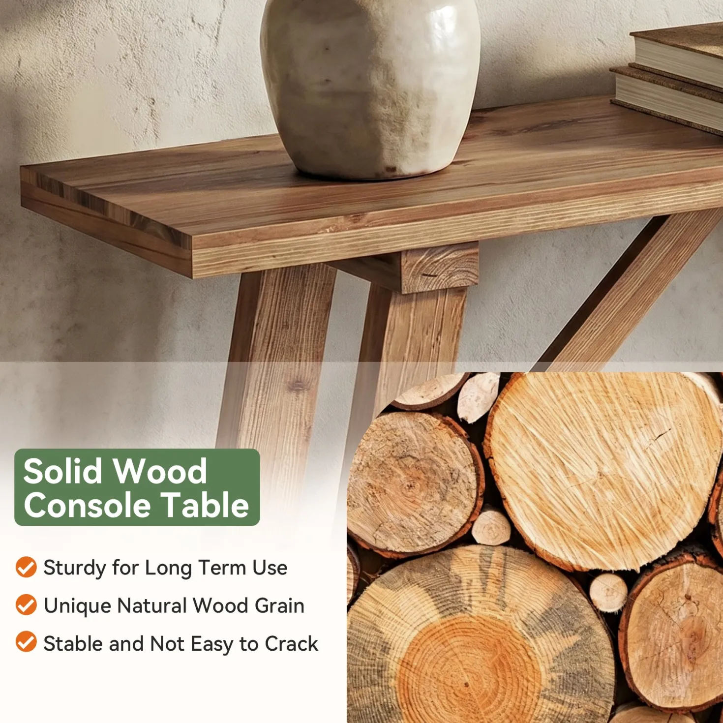 62.9" Solid Wood Console Table, Narrow Sofa Table with Storage Shelf for Entryway
