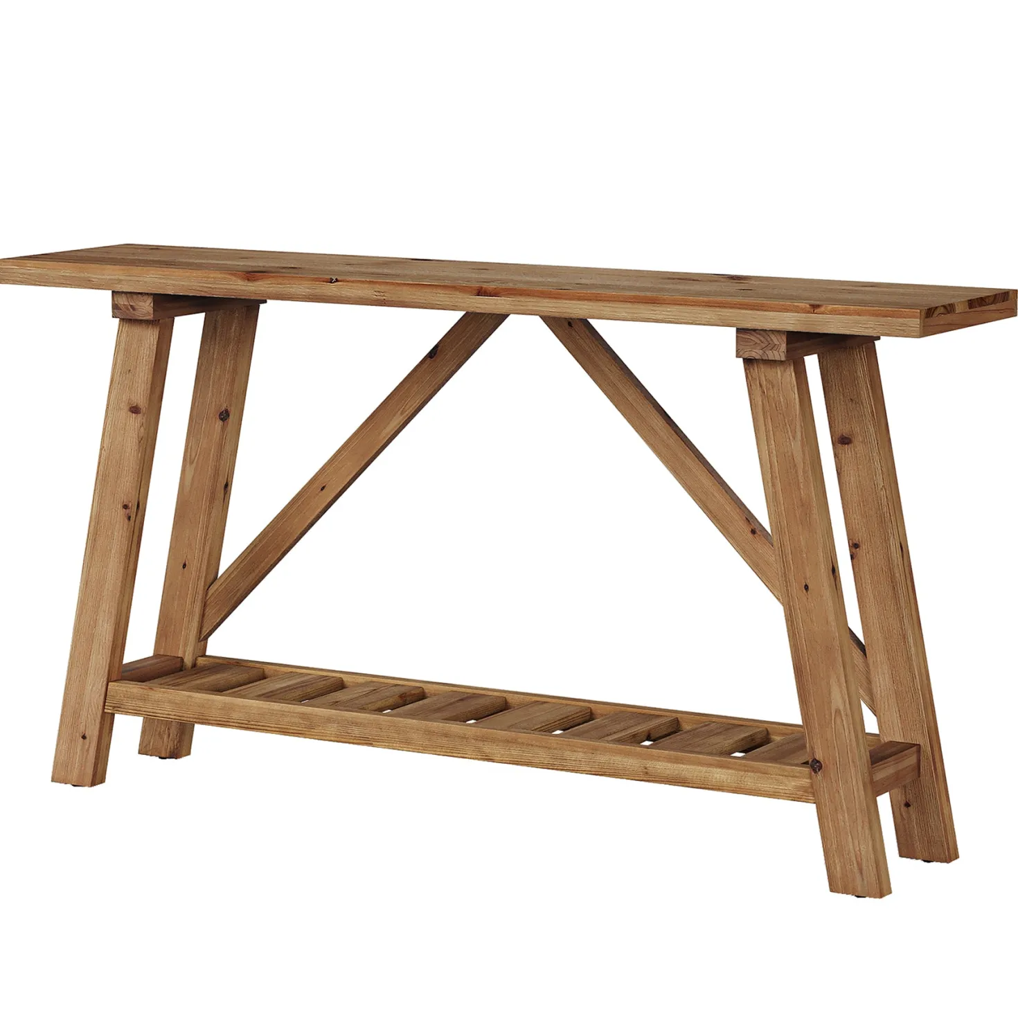 62.9" Solid Wood Console Table, Narrow Sofa Table with Storage Shelf for Entryway