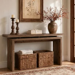 63“ Solid Wood Console Table, Farmhouse Narrow Long Sofa Table Behind the Couch for Living Room