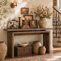 63“ Solid Wood Console Table, Farmhouse Narrow Long Sofa Table Behind the Couch for Living Room