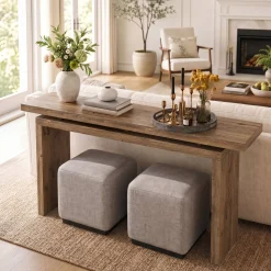 63“ Solid Wood Console Table, Farmhouse Narrow Long Sofa Table Behind the Couch for Living Room