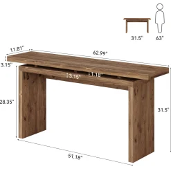 63“ Solid Wood Console Table, Farmhouse Narrow Long Sofa Table Behind the Couch for Living Room