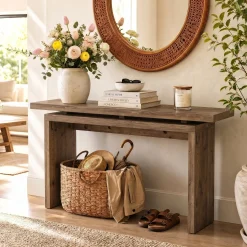 63“ Solid Wood Console Table, Farmhouse Narrow Long Sofa Table Behind the Couch for Living Room