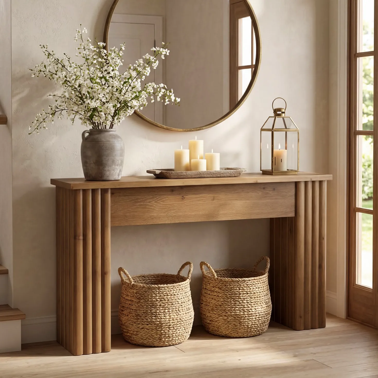 63" Solid Wood Console Table, Farmhouse Narrow Entryway & Sofa Table for Living Room or Hallway