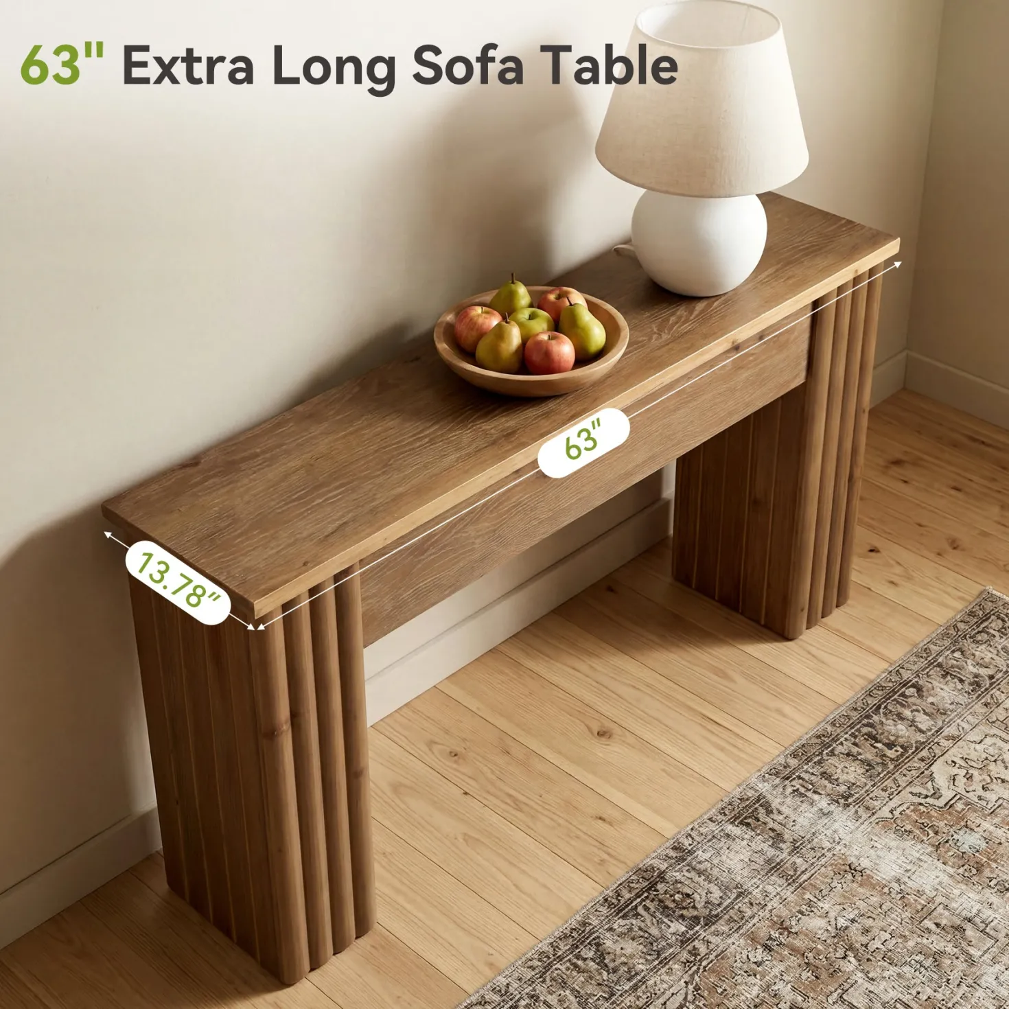 63" Solid Wood Console Table, Farmhouse Narrow Entryway & Sofa Table for Living Room or Hallway