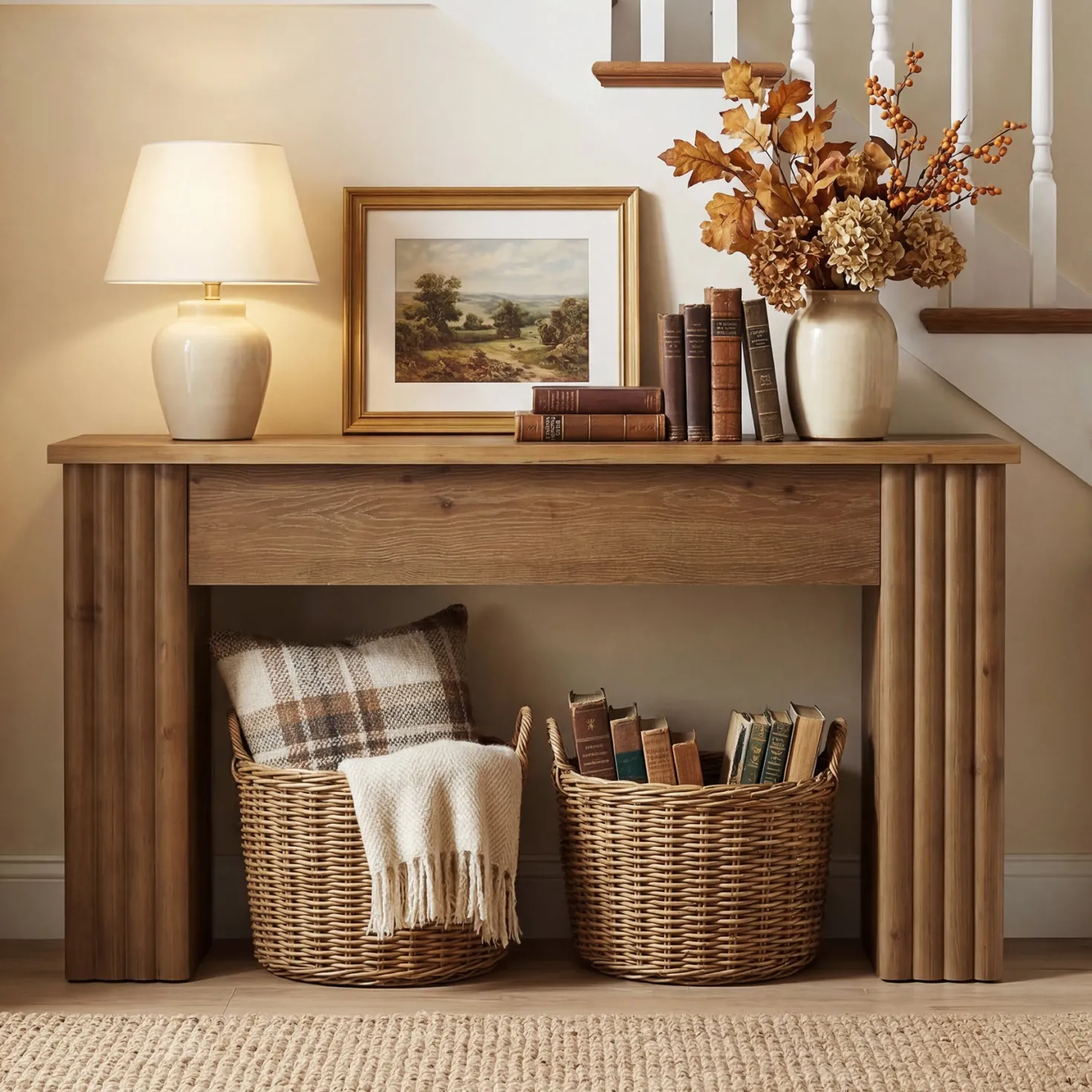 63" Solid Wood Console Table, Farmhouse Narrow Entryway & Sofa Table for Living Room or Hallway