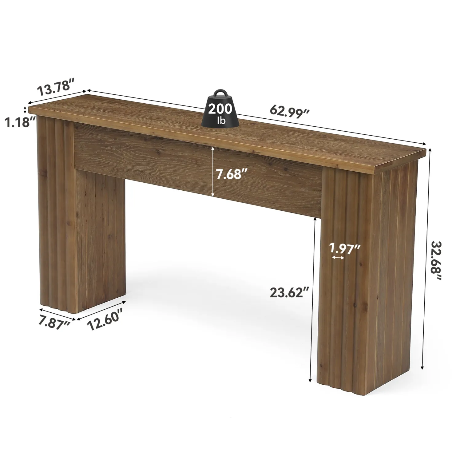63" Solid Wood Console Table, Farmhouse Narrow Entryway & Sofa Table for Living Room or Hallway