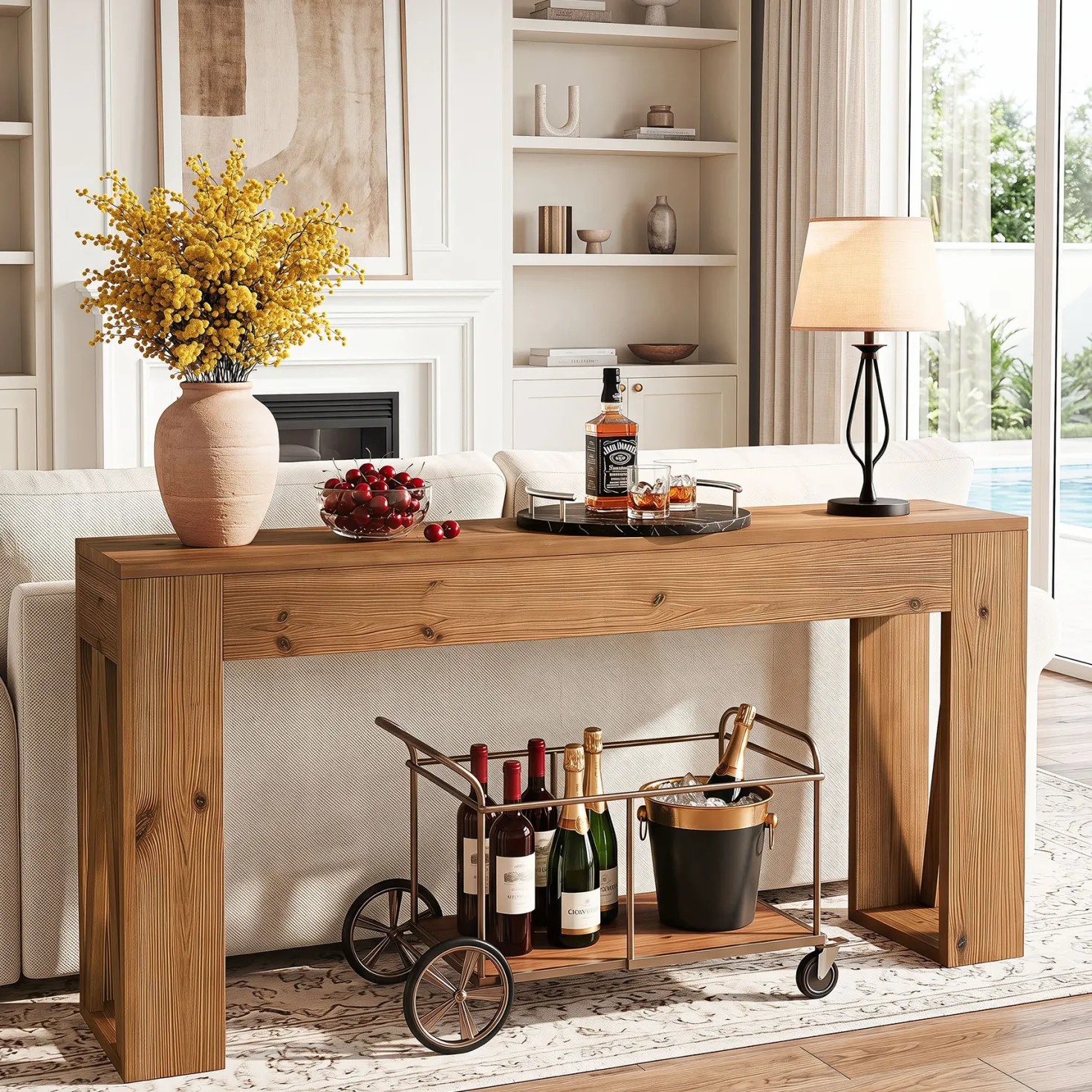 63" Solid Wood Console Table, Narrow Rectangle Entryway Sofa Table for Hallway