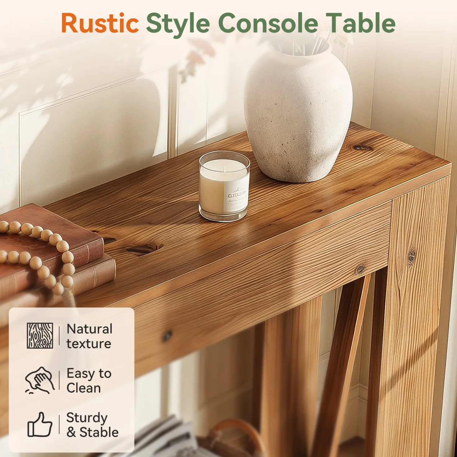 63" Solid Wood Console Table, Narrow Rectangle Entryway Sofa Table for Hallway