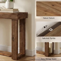 63" Solid Wood Console Table, Farmhouse Sofa Entryway Table for Living Room