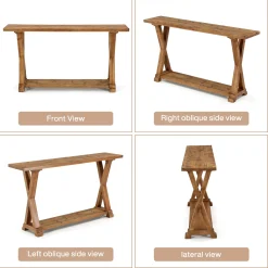 63" Solid Wood Console Table, Narrow Farmhouse Sofa Table with 2-Tier Storage for Entryway, Hallway & Behind Couch