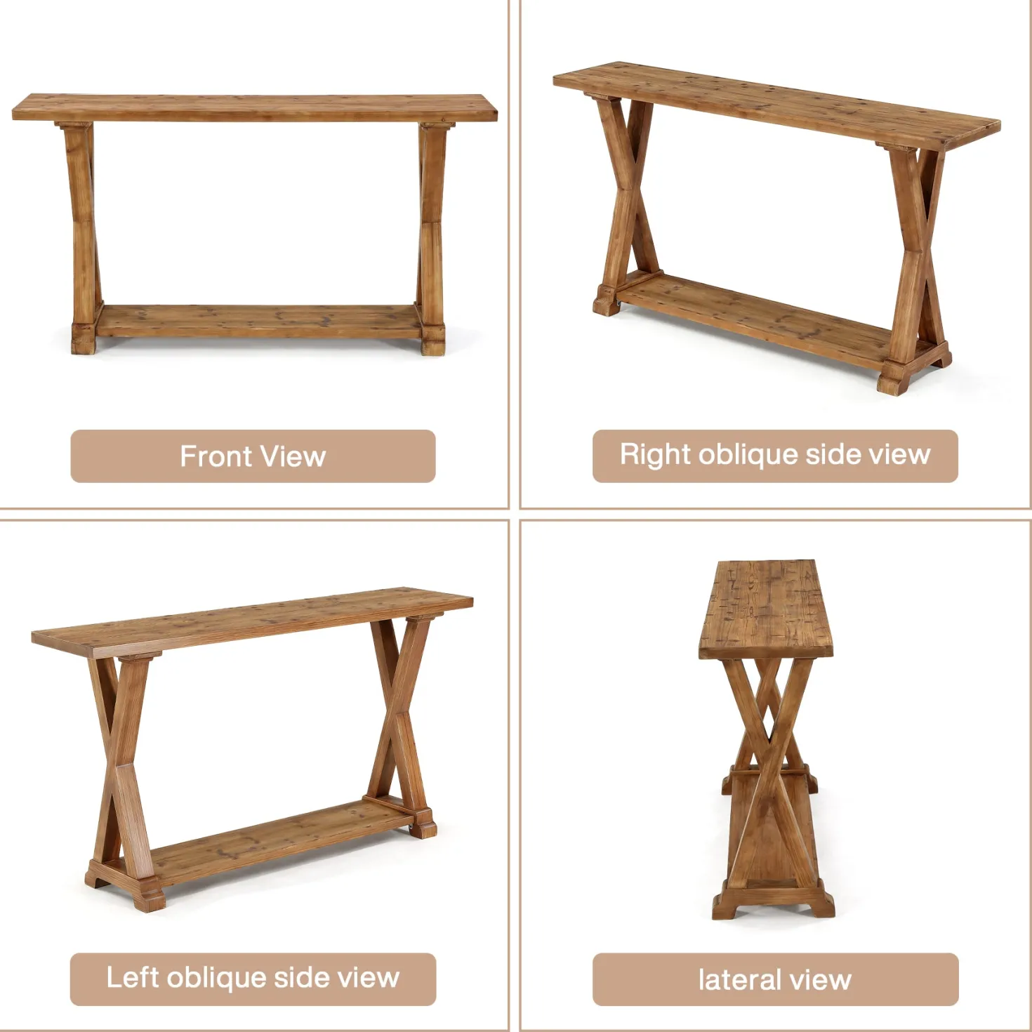 63" Solid Wood Console Table, Narrow Farmhouse Sofa Table with 2-Tier Storage for Entryway, Hallway & Behind Couch