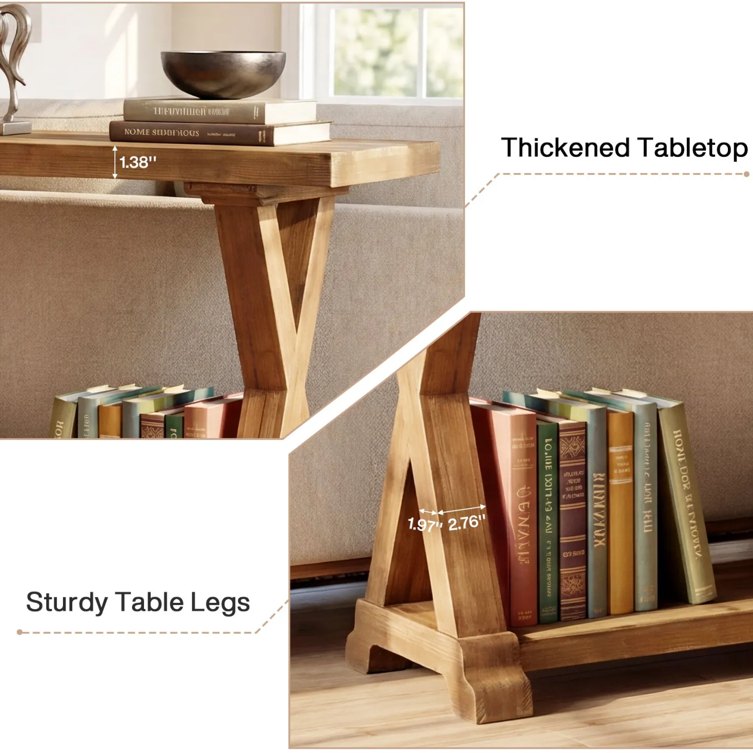 63" Solid Wood Console Table, Narrow Farmhouse Sofa Table with 2-Tier Storage for Entryway, Hallway & Behind Couch