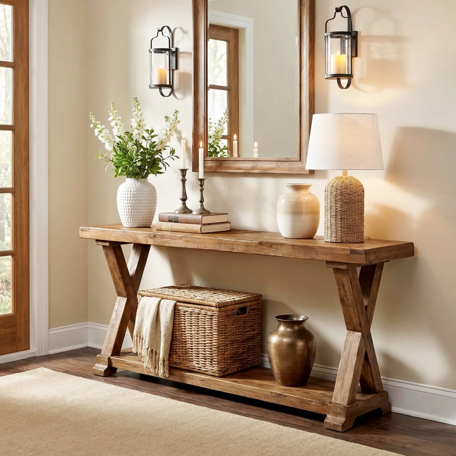 63" Solid Wood Console Table, Narrow Farmhouse Sofa Table with 2-Tier Storage for Entryway, Hallway & Behind Couch