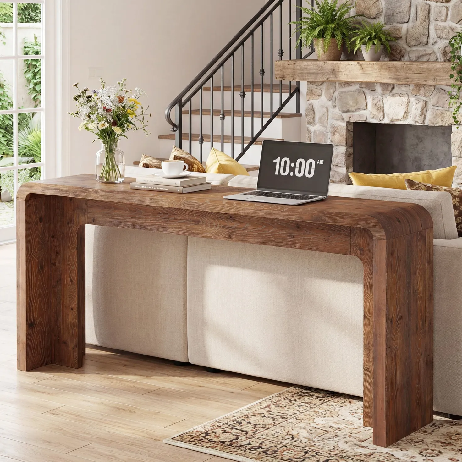 63" Solid Wood Console Table, Narrow Farmhouse Entryway & Sofa Table for Behind Couch or Hallway
