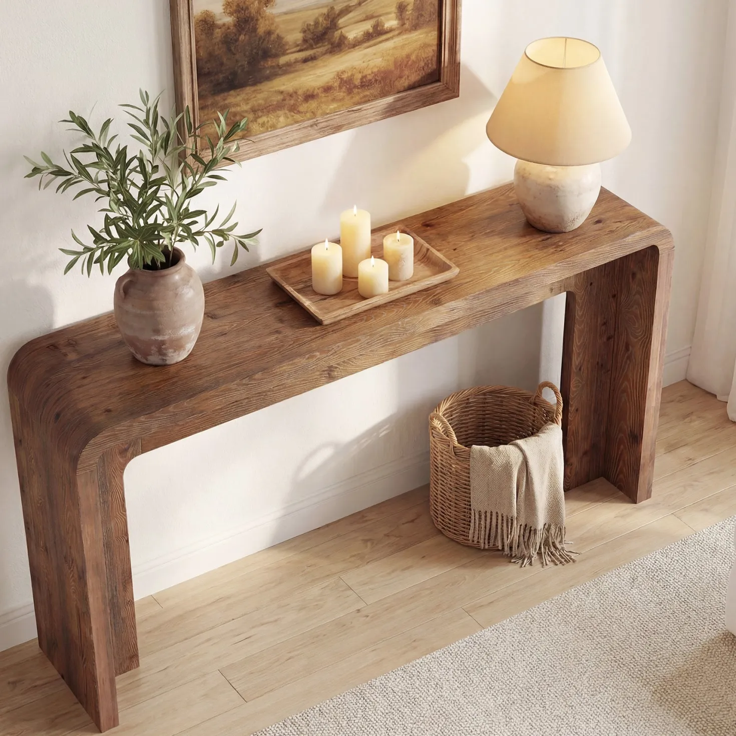 63" Solid Wood Console Table, Narrow Farmhouse Entryway & Sofa Table for Behind Couch or Hallway