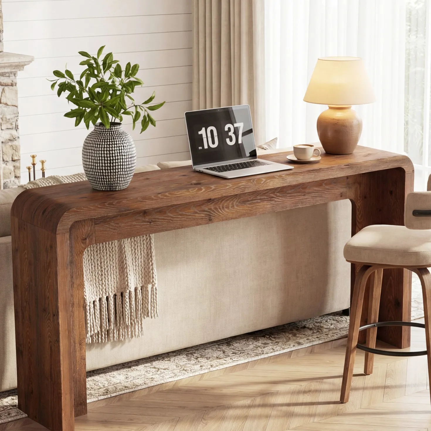 63" Solid Wood Console Table, Narrow Farmhouse Entryway & Sofa Table for Behind Couch or Hallway