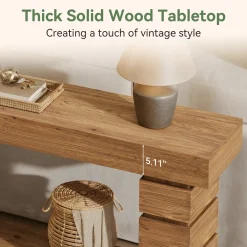 62.9" Solid Wood Console Table with Storage Shelf, Narrow Entryway Sofa Table for Hallway or Living Room