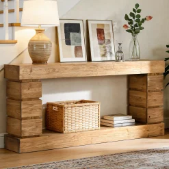 62.9" Solid Wood Console Table with Storage Shelf, Narrow Entryway Sofa Table for Hallway or Living Room