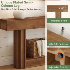 63" Solid Wood Console Table, 2-Tier Farmhouse Sofa Entryway Table with Shelf
