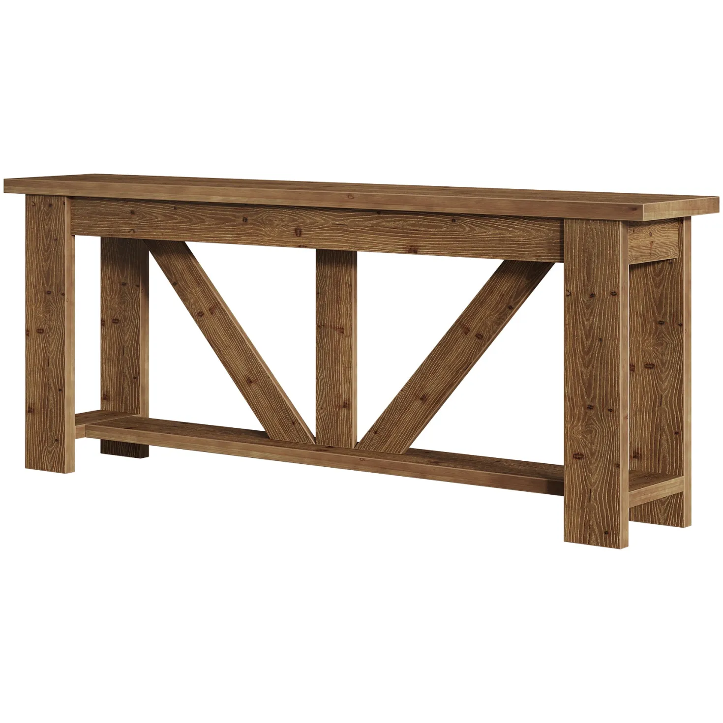 70.9" Solid Wood Console Table, 2-Tier Sofa Table Behind Couch with Storage
